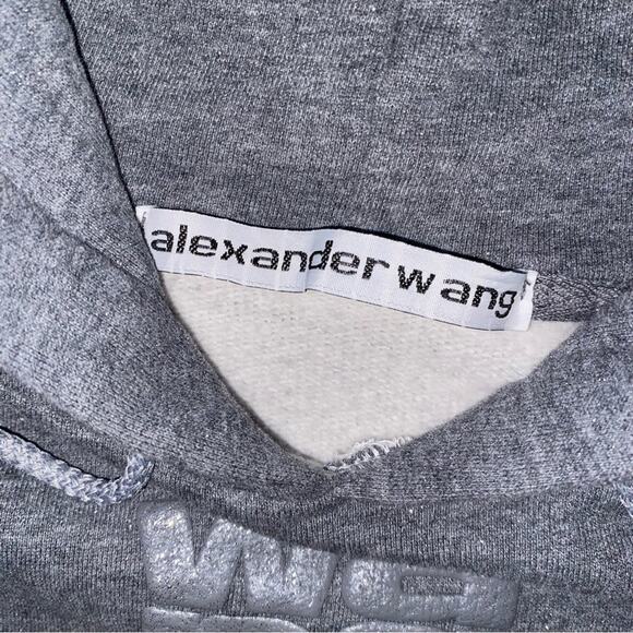 Alexander Wang $375 Womens Essential Puff Logo Terry Hoodie Glitter Gray LG EUC - Picture 4 of 13